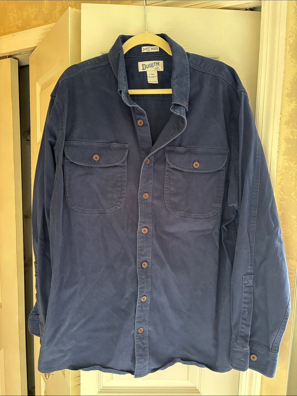 Duluth Trading Co Navy Cotton Work Shirt Large Tall